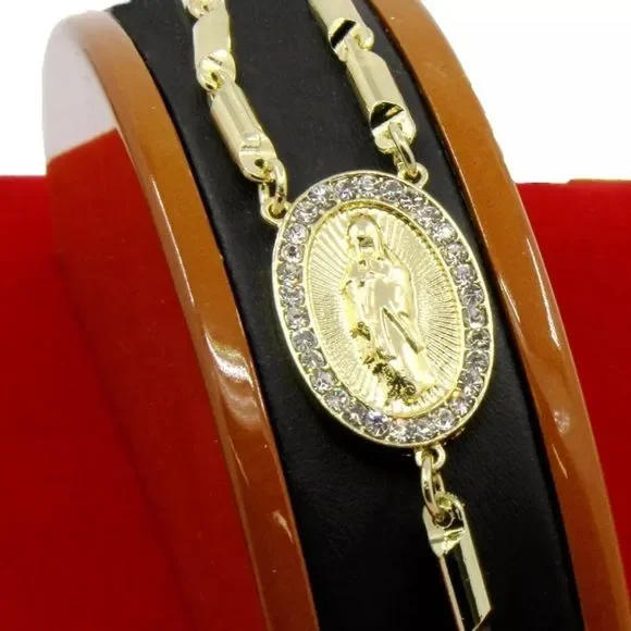 24K Gold Plated Lab Diamond Rosary Necklace Mary - Picture 3 of 4